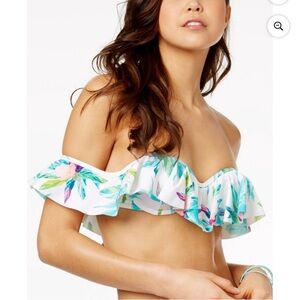 raisins otayo white tropical print push up off the shoulder bikini top